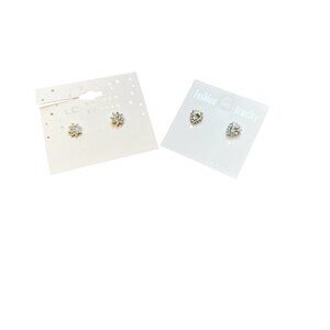 Set of 2 Silver Tone Crystal Stud Earrings Snowflake & Heart NWT Fashion Jewelry